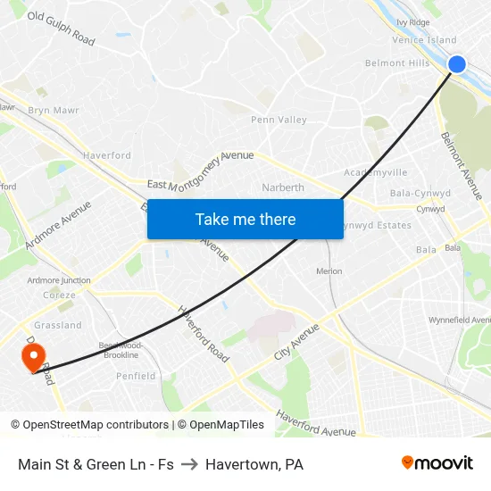 Main St & Green Ln - Fs to Havertown, PA map