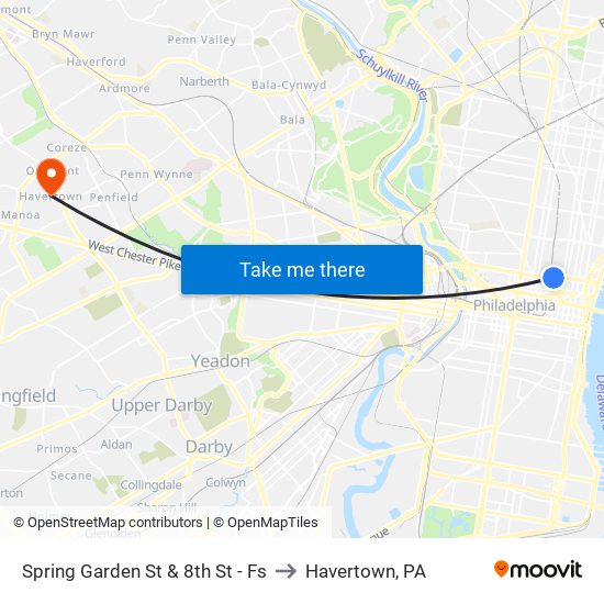 Spring Garden St & 8th St - Fs to Havertown, PA map