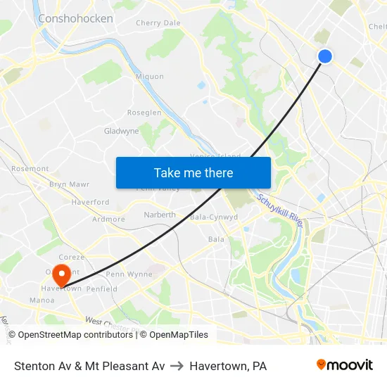 Stenton Av & Mt Pleasant Av to Havertown, PA map