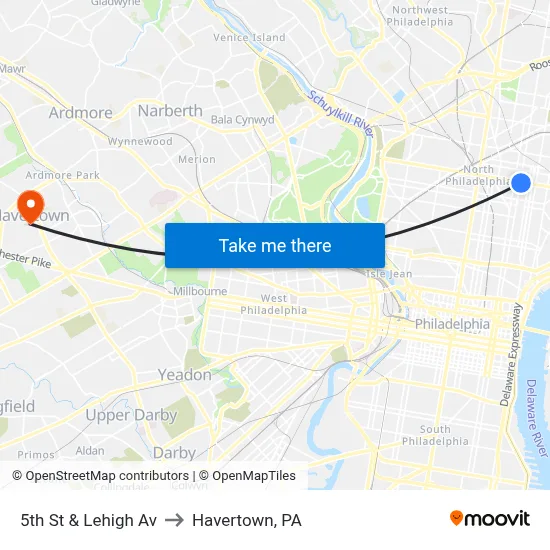 5th St & Lehigh Av to Havertown, PA map