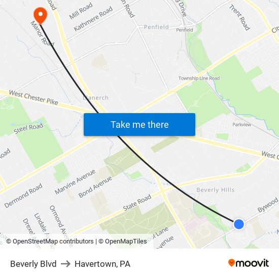 Beverly Blvd to Havertown, PA map