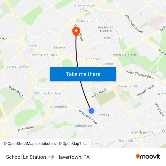 School Ln Station to Havertown, PA map