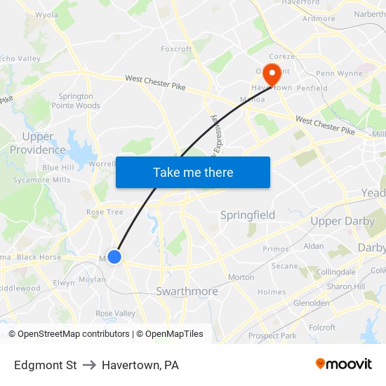 Edgmont St to Havertown, PA map