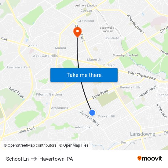 School Ln to Havertown, PA map