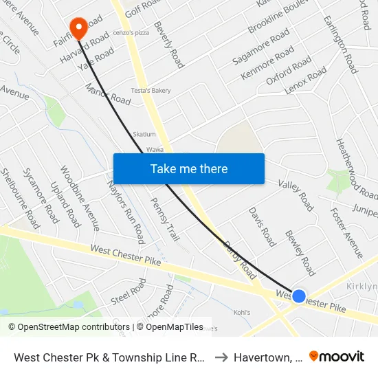 West Chester Pk & Township Line Rd - Fs to Havertown, PA map