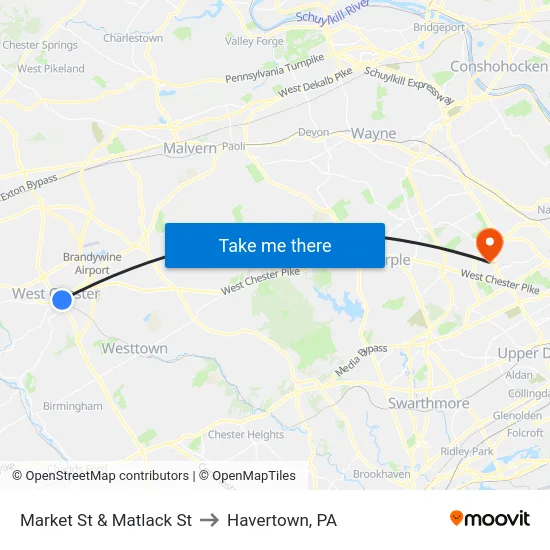 Market St & Matlack St to Havertown, PA map