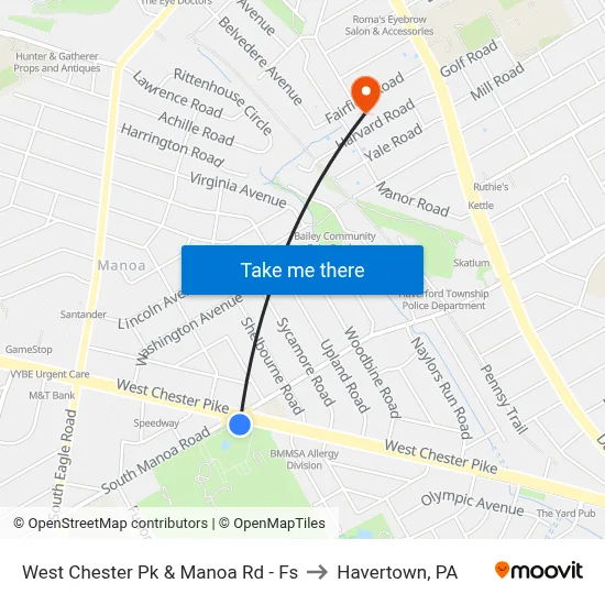 West Chester Pk & Manoa Rd - Fs to Havertown, PA map