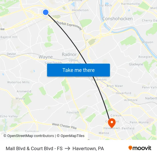 Mall Blvd & Court Blvd - FS to Havertown, PA map