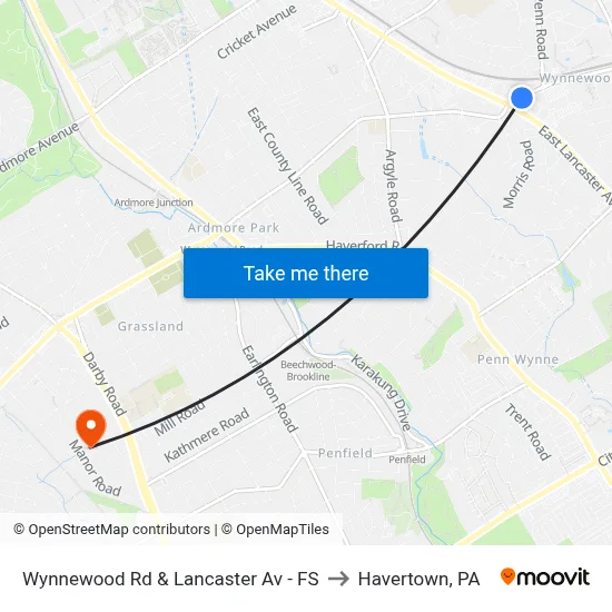 Wynnewood Rd & Lancaster Av - FS to Havertown, PA map