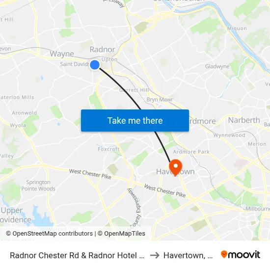 Radnor Chester Rd & Radnor Hotel Dr to Havertown, PA map