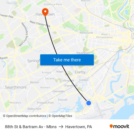 88th St & Bartram Av - Mbns to Havertown, PA map