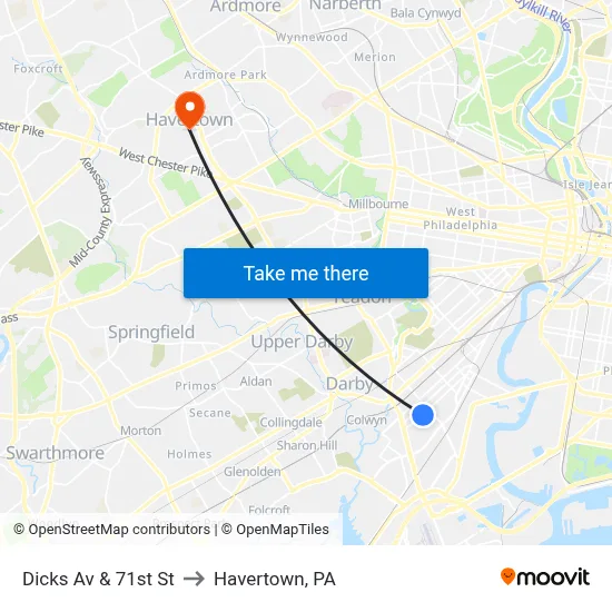 Dicks Av & 71st St to Havertown, PA map