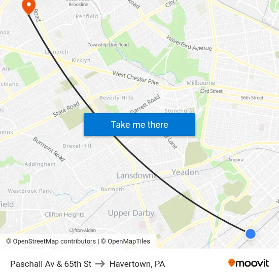 Paschall Av & 65th St to Havertown, PA map