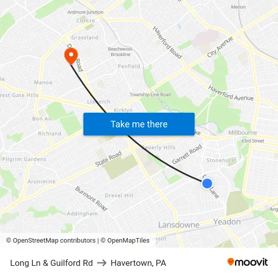 Long Ln & Guilford Rd to Havertown, PA map