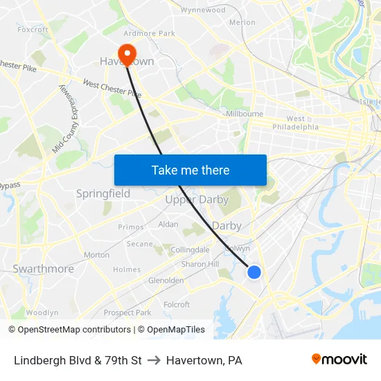Lindbergh Blvd & 79th St to Havertown, PA map