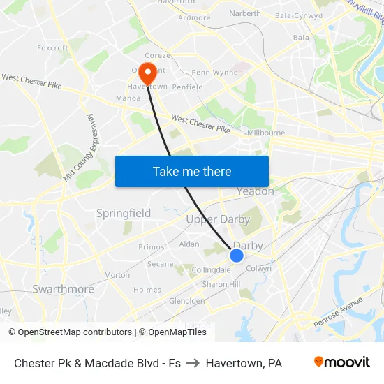 Chester Pk & Macdade Blvd - Fs to Havertown, PA map