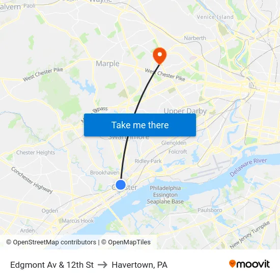 Edgmont Av & 12th St to Havertown, PA map