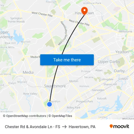 Chester Rd & Avondale Ln - FS to Havertown, PA map