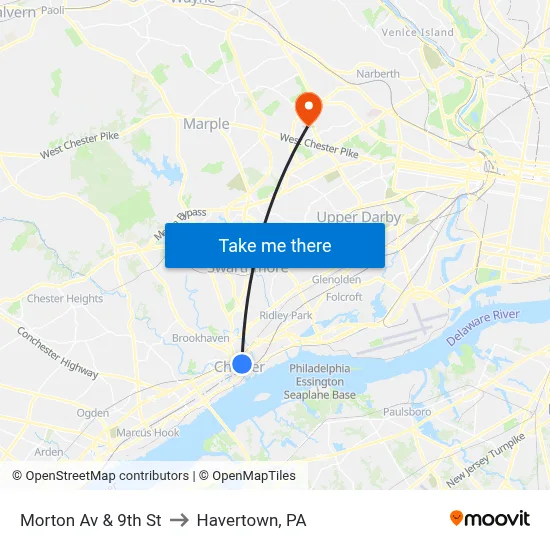 Morton Av & 9th St to Havertown, PA map