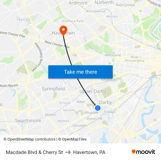 Macdade Blvd & Cherry St to Havertown, PA map