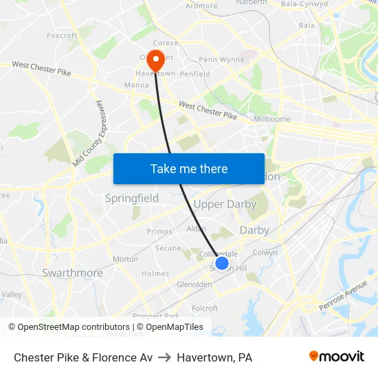 Chester Pike & Florence Av to Havertown, PA map