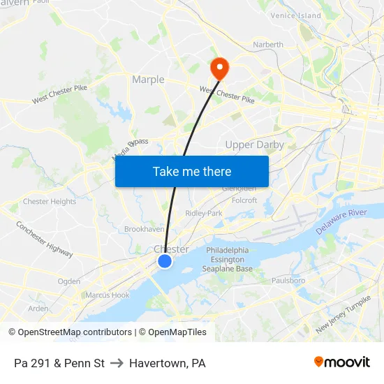 Pa 291 & Penn St to Havertown, PA map
