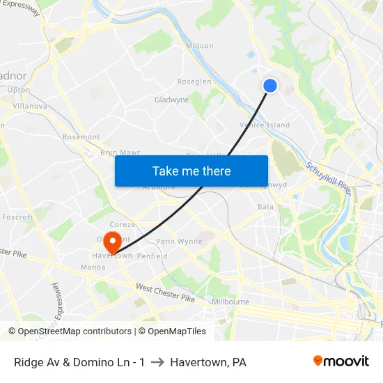 Ridge Av & Domino Ln - 1 to Havertown, PA map