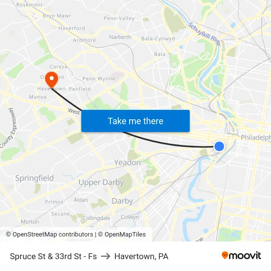 Spruce St & 33rd St - Fs to Havertown, PA map