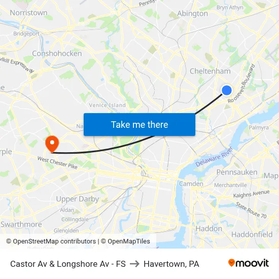 Castor Av & Longshore Av - FS to Havertown, PA map