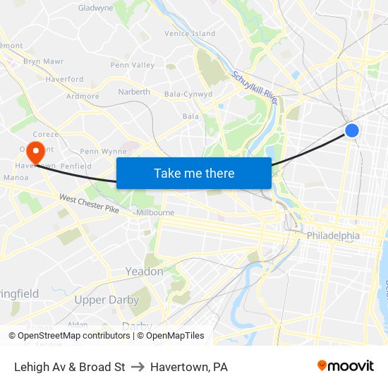 Lehigh Av & Broad St to Havertown, PA map