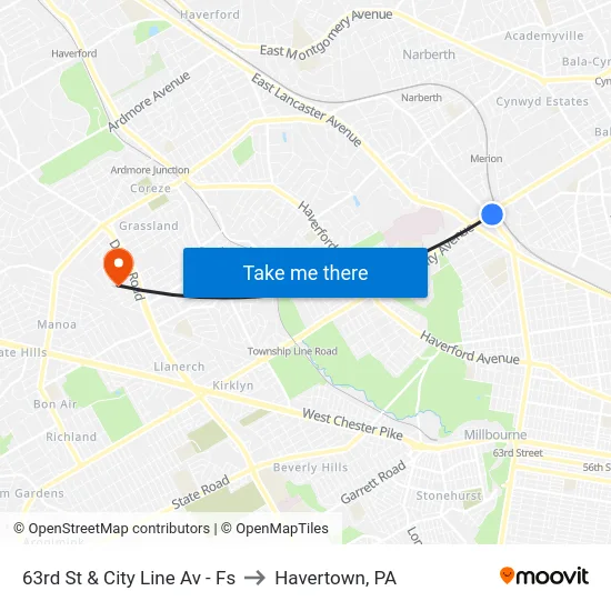 63rd St & City Line Av - Fs to Havertown, PA map