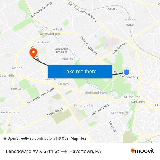Lansdowne Av & 67th St to Havertown, PA map