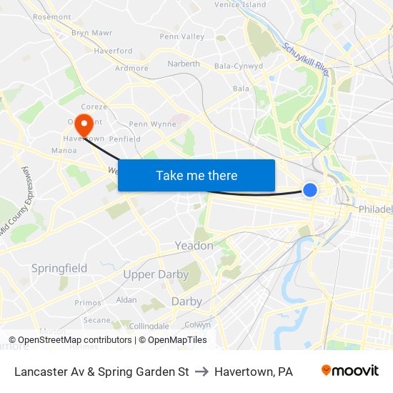 Lancaster Av & Spring Garden St to Havertown, PA map