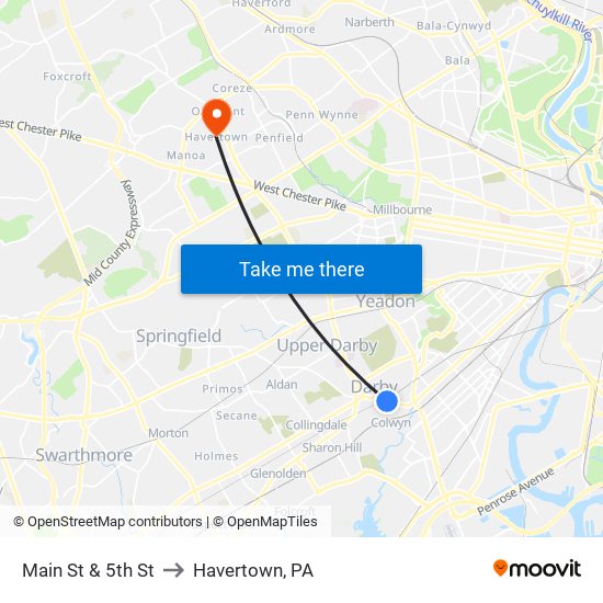 Main St & 5th St to Havertown, PA map