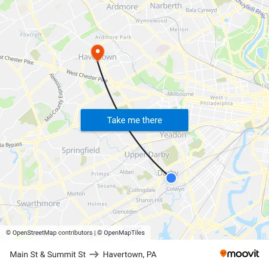 Main St & Summit St to Havertown, PA map
