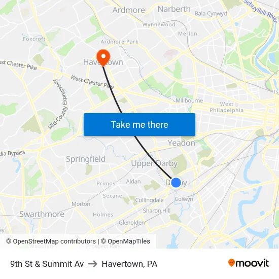 9th St & Summit Av to Havertown, PA map