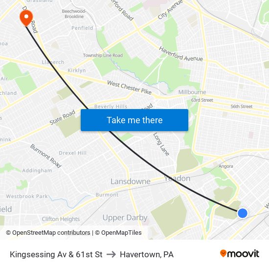 Kingsessing Av & 61st St to Havertown, PA map