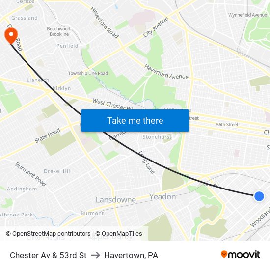 Chester Av & 53rd St to Havertown, PA map