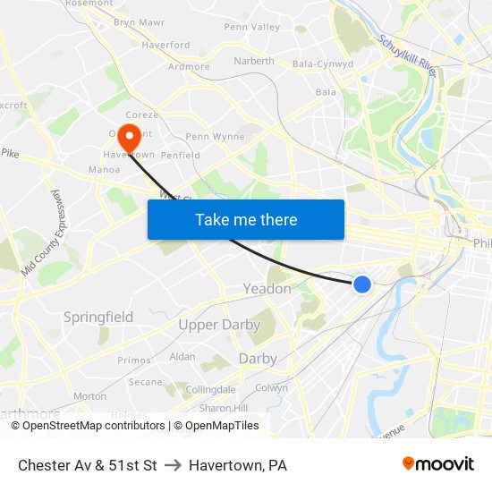 Chester Av & 51st St to Havertown, PA map