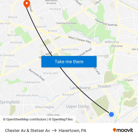 Chester Av & Stetser Av to Havertown, PA map