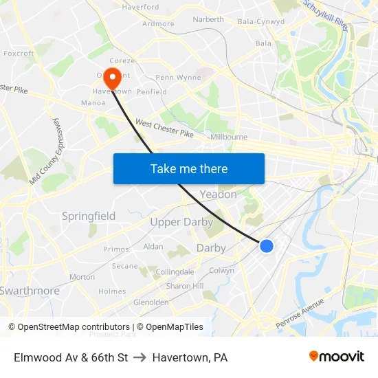 Elmwood Av & 66th St to Havertown, PA map