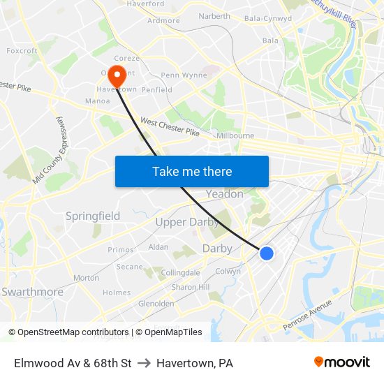 Elmwood Av & 68th St to Havertown, PA map