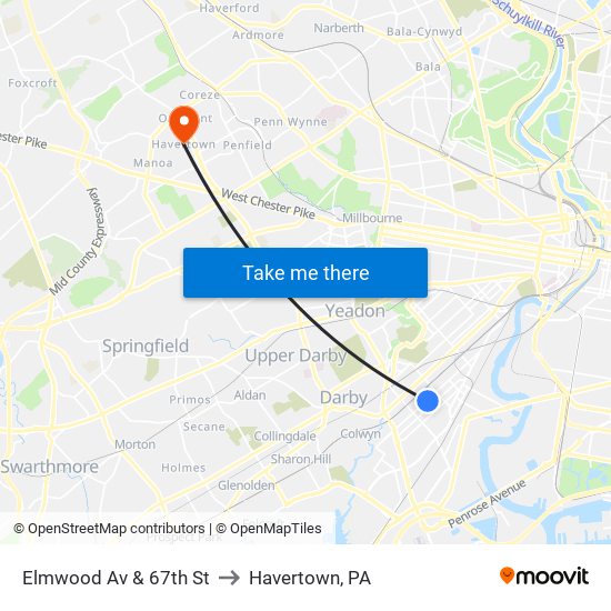 Elmwood Av & 67th St to Havertown, PA map