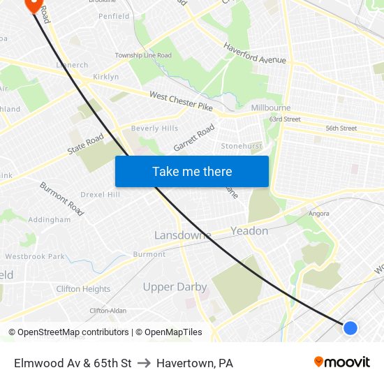 Elmwood Av & 65th St to Havertown, PA map