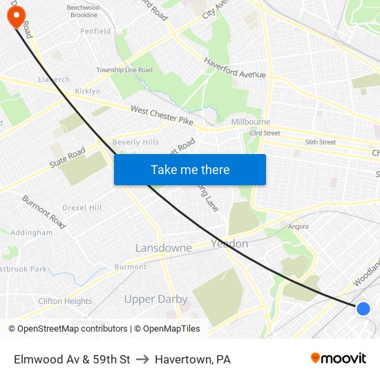 Elmwood Av & 59th St to Havertown, PA map