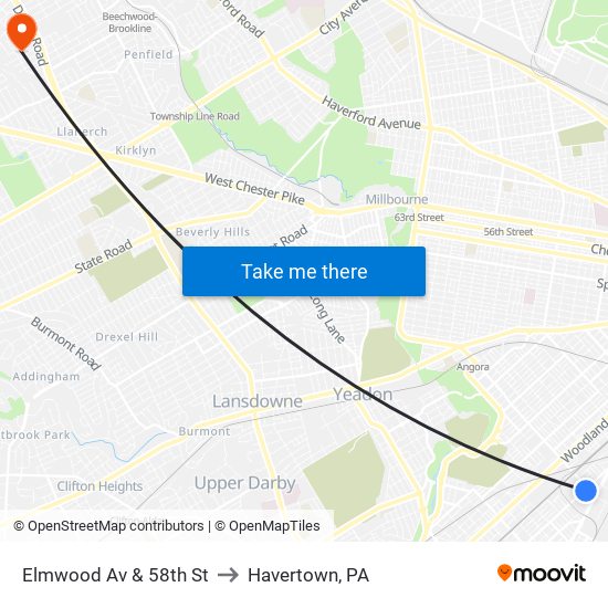 Elmwood Av & 58th St to Havertown, PA map