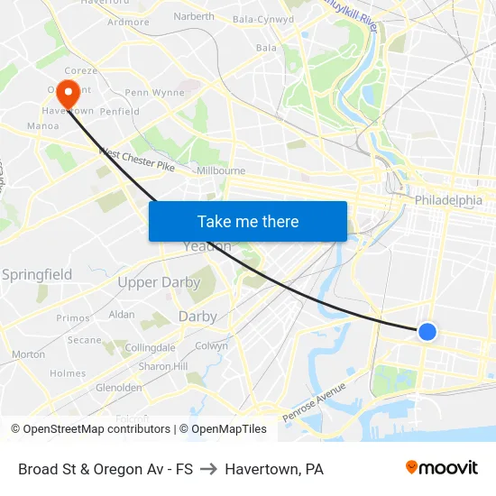 Broad St & Oregon Av - FS to Havertown, PA map