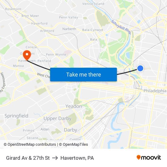 Girard Av & 27th St to Havertown, PA map