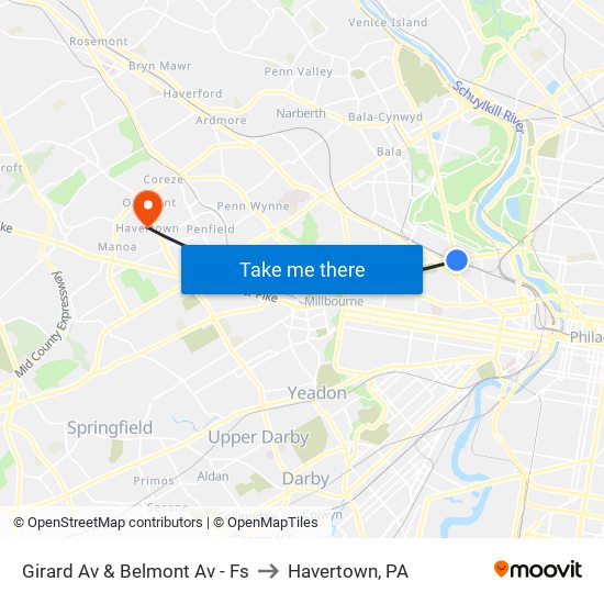 Girard Av & Belmont Av - Fs to Havertown, PA map