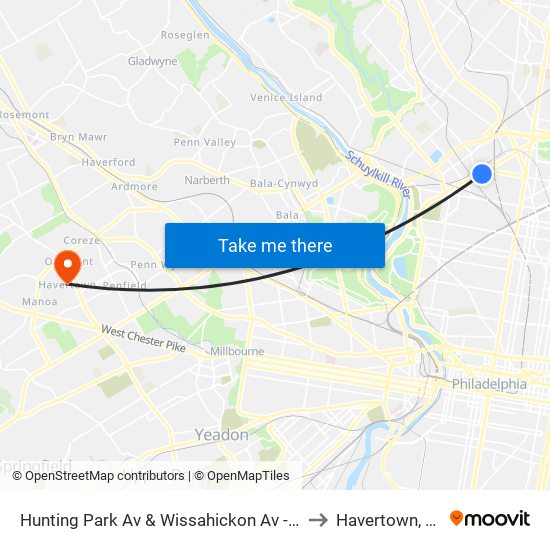 Hunting Park Av & Wissahickon Av - FS to Havertown, PA map